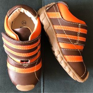 Vincent (Sweden) Toddler Boy Shoes, Brown and Orange Leather Stripe size 8